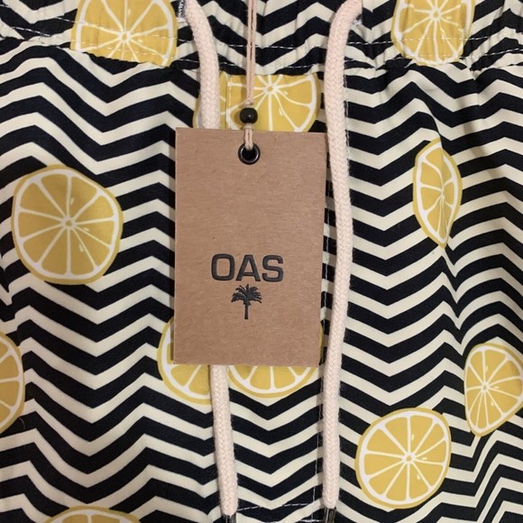NWT! OAS Shorts Mens 2XL Swim Trunks Zig Zag Lemon Print Yellow Black Lined - Picture 8 of 10